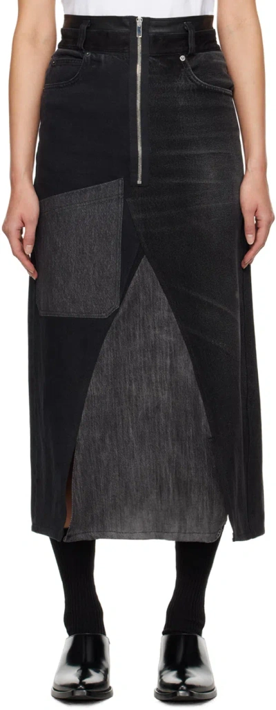 Carter Young Black Re-worked Denim Maxi Skirt In Black Washes