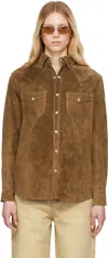 Carter Young Brown Western Suede Shirt In Chocolate/cream