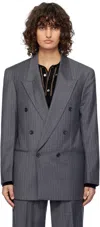 Carter Young Gray Double-breasted Blazer In Charcoal Pinstripe