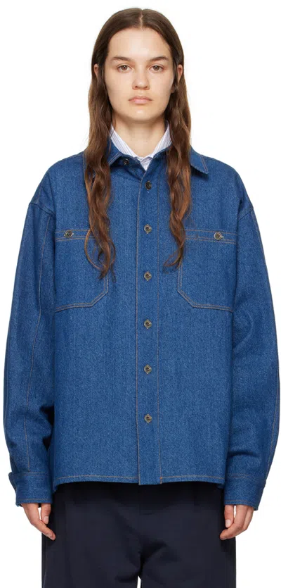Carter Young Indigo Washed Denim Shirt In Adam Wash Indigo