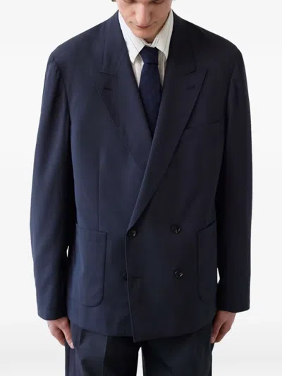 Carter Young Kirk Unstructured Double-breasted Blazer In Blue