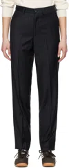 Carter Young Navy Flat Front Trousers In Navy Pinstripe