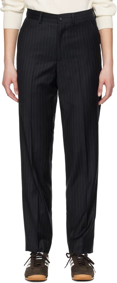 Carter Young Navy Flat Front Trousers In Navy Pinstripe