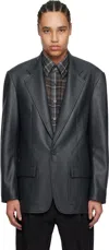 Carter Young Navy Single Breasted Leather Blazer In Navy