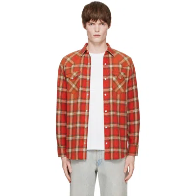 Carter Young オレンジ Washed Flannel Western シャツ In Carmine Plaid