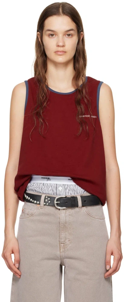 Carter Young Red Embroidered Tank Top In Cherry/navy