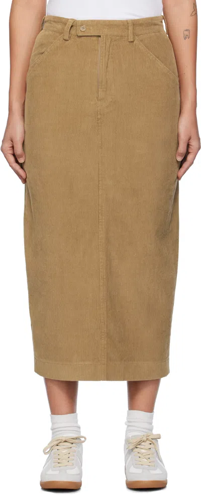 Carter Young Tan Cord Midi Skirt In Sepia