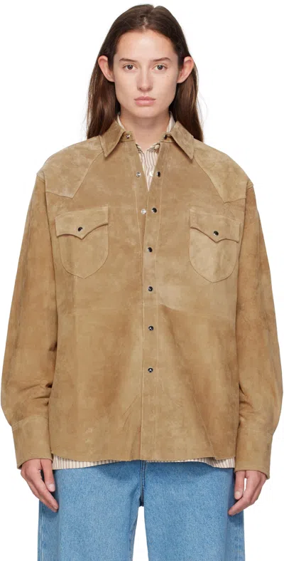 Carter Young Tan Western Suede Shirt In Sand