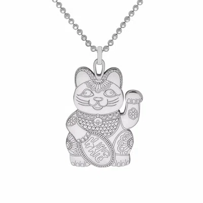 Cartergore Women's Large Lucky Cat Pendant Necklace - Silver In Gray