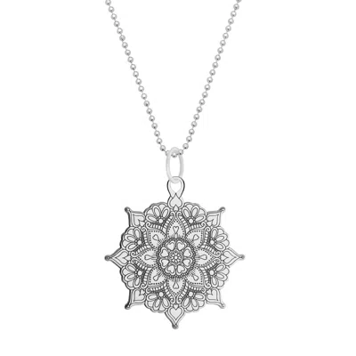 Cartergore Women's Large Silver Classic Mandala Pendant Necklace In White