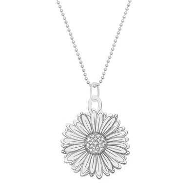 Cartergore Women's Large Silver Daisy Flower Pendant Necklace