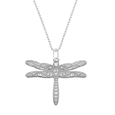 Cartergore Women's Large Silver Dragonfly Pendant Necklace