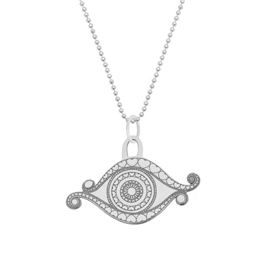 Cartergore Women's Large Silver Evil Eye Pendant Necklace