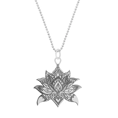 Cartergore Women's Large Silver Lotus Flower Pendant Necklace