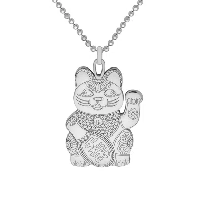 Cartergore Women's Large Silver Lucky Cat Pendant Necklace
