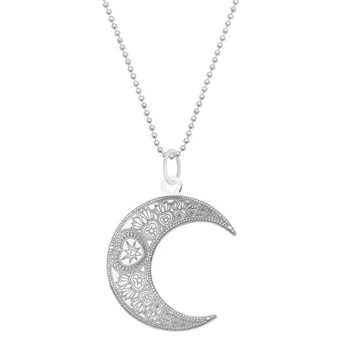 Cartergore Women's Large Silver Mandala Moon Pendant Necklace