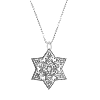 Cartergore Women's Large Silver Mandala Star Pendant Necklace In Green