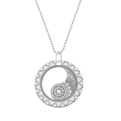 Cartergore Women's Large Silver Mandala Yin Yang Pendant Necklace