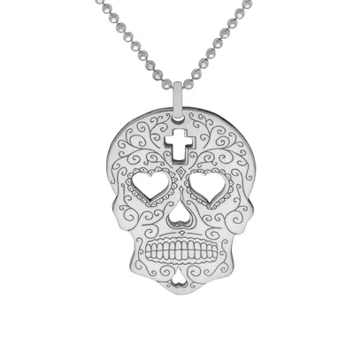 Cartergore Women's Large Silver Sugar Skull Heart Eyes Pendant Necklace