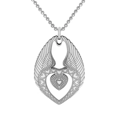 Cartergore Women's Large Silver Winged Heart Pendant Necklace