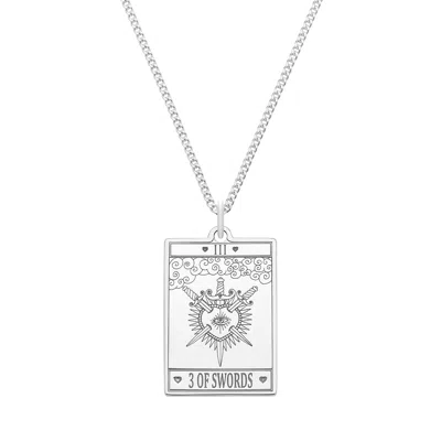 Cartergore Women's Large Sterling Silver “3 Of Swords” Tarot Card Necklace In White