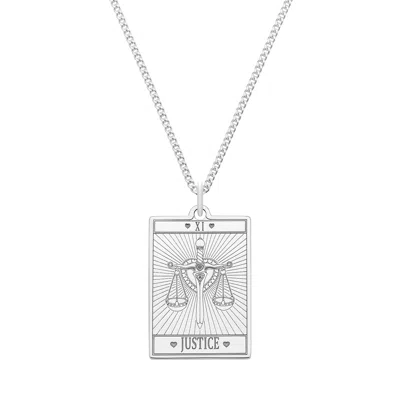 Cartergore Women's Large Sterling Silver “justice” Tarot Card Necklace In Metallic
