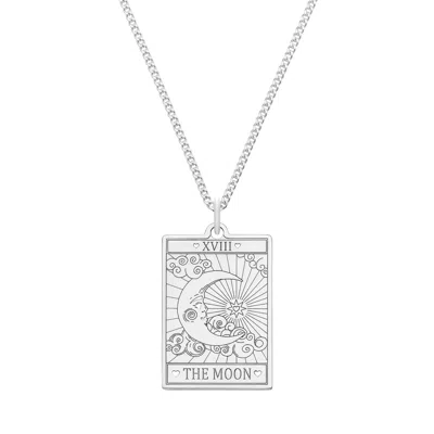 Cartergore Women's Large Sterling Silver “the Moon” Tarot Card Necklace In White