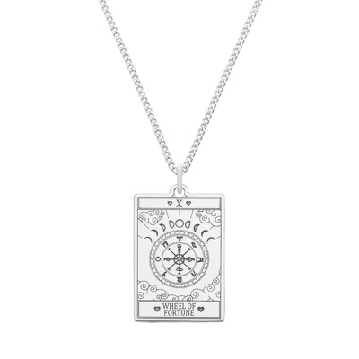 Cartergore Women's Large Sterling Silver “the Wheel Of Fortune” Tarot Card Necklace In Gray