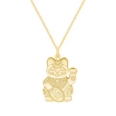 Cartergore Women's Medium Gold Lucky Cat Pendant Necklace In Gray