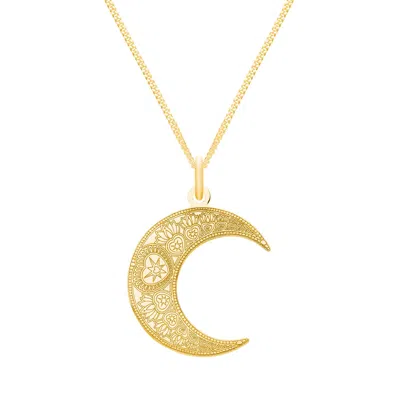 Cartergore Women's Medium Gold Mandala Moon Pendant Necklace