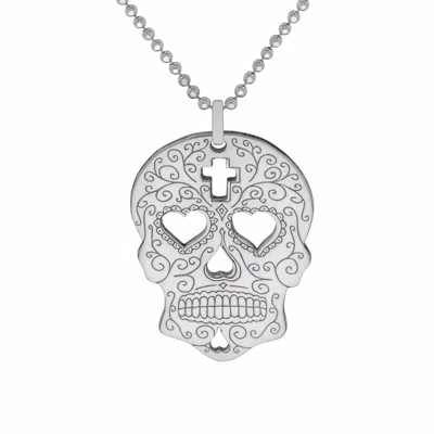 Cartergore Women's Medium Silver Sugar Skull With Heart Eyes Pendant Necklace In Metallic
