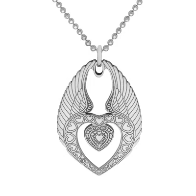 Cartergore Women's Medium Silver Winged Heart Pendant Necklace In White