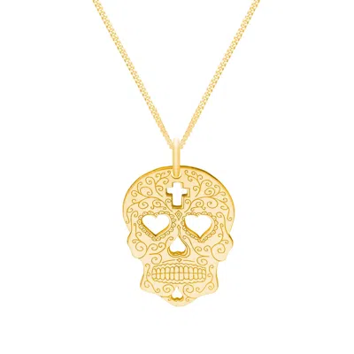 Cartergore Women's Small Gold Sugar Skull Heart Eyes Pendant Necklace