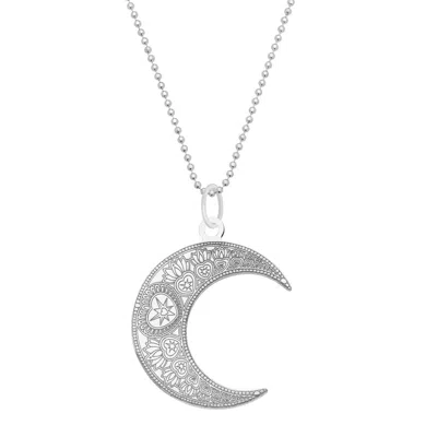 Cartergore Women's Small Silver Mandala Moon Pendant Necklace In White