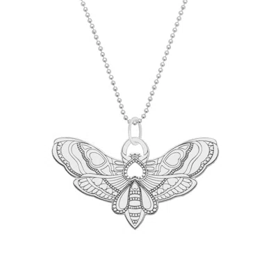 Cartergore Women's Small Silver Moth Pendant Necklace In White