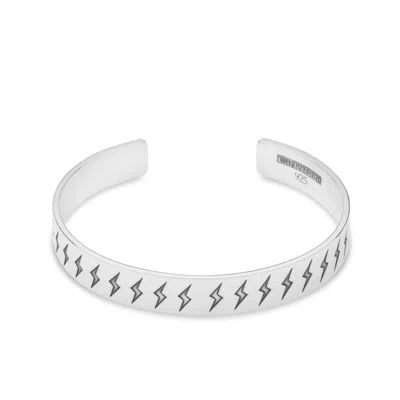 Cartergore Women's Sterling Silver Etched Lightning Bangle Large Size
