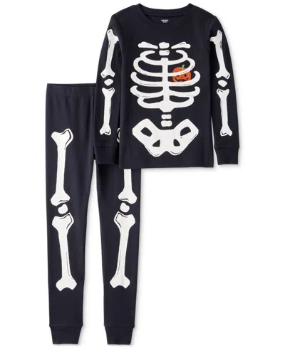 Carter's Babies' Adult Glow Halloween Skeleton 100% Snug-fit Cotton Pajamas, 2 Piece Set In Blue
