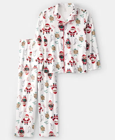 Carter's Adult Men Or Women 2-piece Christmas Santa Claus Print Pajama Set In White