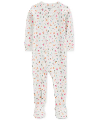 Carter's Baby 1-piece Snug-fit Cotton Footed Pajamas In Ivory Multi,floral