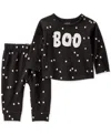 Carter's Baby 2-pc. Ghost Print Halloween Top & Pants Set In Black