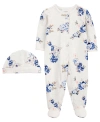 CARTER'S BABY 2 PIECE FLORAL SNAP UP SLEEP AND PLAY AND CAP SET