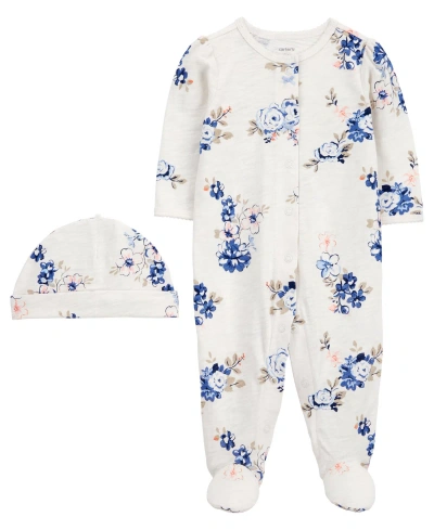 Carter's Baby 2 Piece Floral Snap Up Sleep And Play And Cap Set In Multi