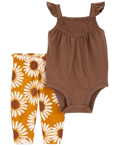 Carter's Baby 2 Piece Flutter Bodysuit Pant Set In Brown