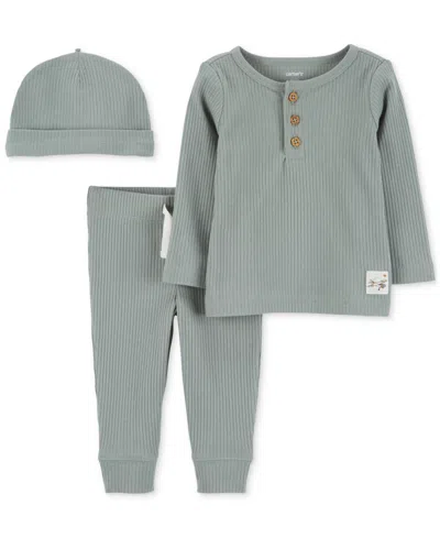 Carter's Baby 3-pc. Ribbed Cap, T-shirt & Pants Set In Green