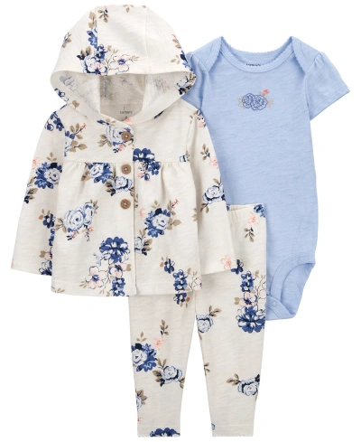 Carter's Baby 3 Piece Floral Little Cardigan Set In Blue