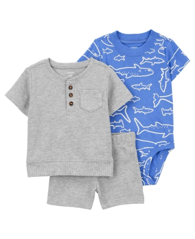 Carter's Baby 3 Piece Shark Little Short Set In Gray