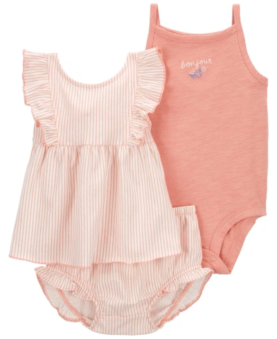 Carter's Baby 3 Piece Striped Little Short Set In Pink