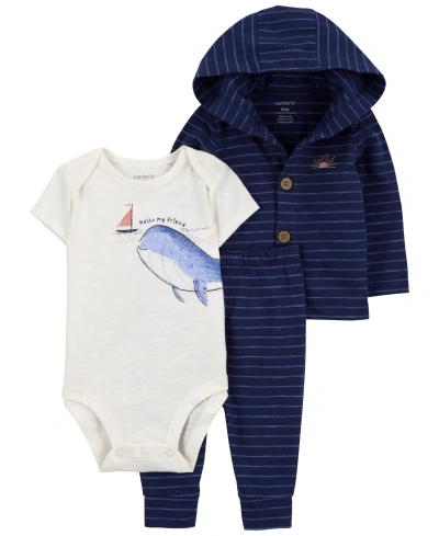 Carter's Baby 3 Piece Whale Little Cardigan Set In Blue