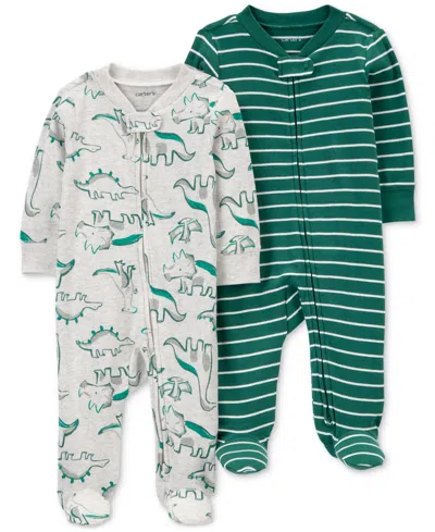 Carter's Baby Boy 2-way-zip Footed Sleep And Play Coveralls, Pack Of 2 In Green,gray