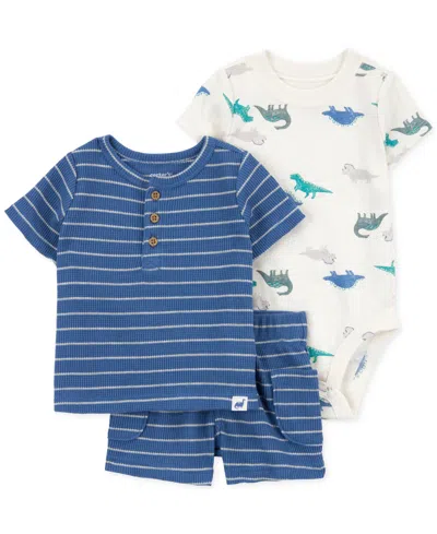 Carter's Baby Boy 3-pc. Dinosaur Bodysuit, T-shirt & Shorts Set In Med Blue